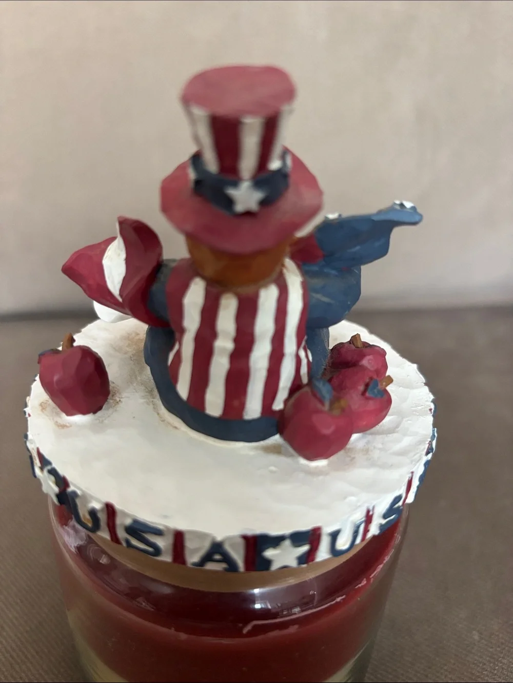 Patriotic Red White Blue Layered Candle Jar with USA Decorative Lid